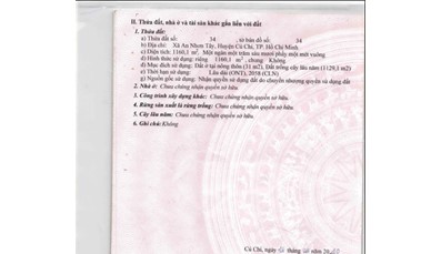 THCC121 Nhà Củ Chi 1160,1m2 xã An Nhơn Tây có đường nhựa oto (có sổ hồng riêng) 