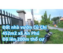 THCC07 Đất Củ Chi làm nhà vườn 452m2 có 200m thổ cư đường nhựa xã An Phú (có sổ hồng riêng)